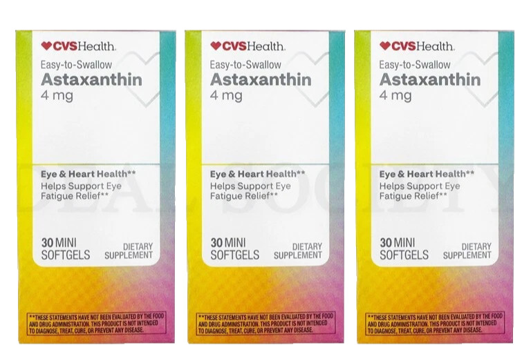 CVS Health Easy To Swallow Astaxanthin 4mg 30 Count Each Lot of 3 EXP 08/26