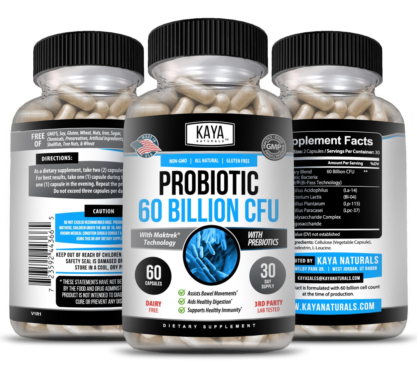 (2 Pack) Probiotic 60 Billion with Prebiotics Immune Function Healthy Digestion