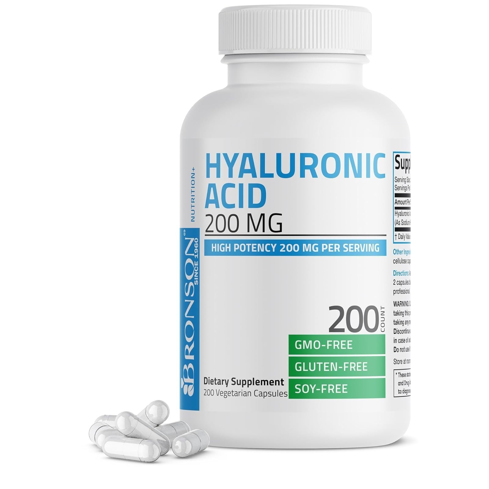 Bronson Hyaluronic Acid 200 MG – Joint & Skin Support – 100 Vegetarian Capsules