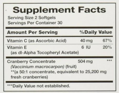 Natures Bounty Cranberry Fruit Concentrate with Vitamin C Softgels 25200mg 60 ct