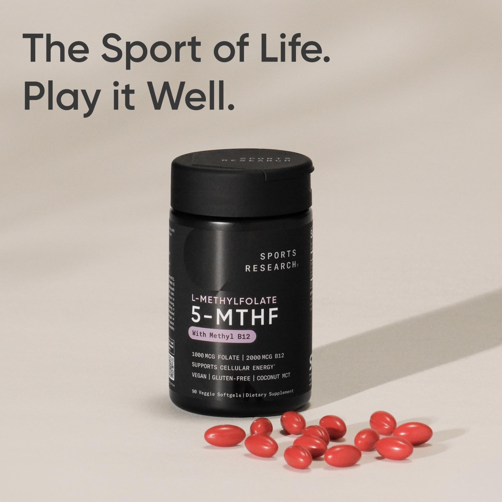 5-MTHF Methyl Folate & B12, 90 Plantgels | Vegan, Non-GMO, Gluten Free | Energy
