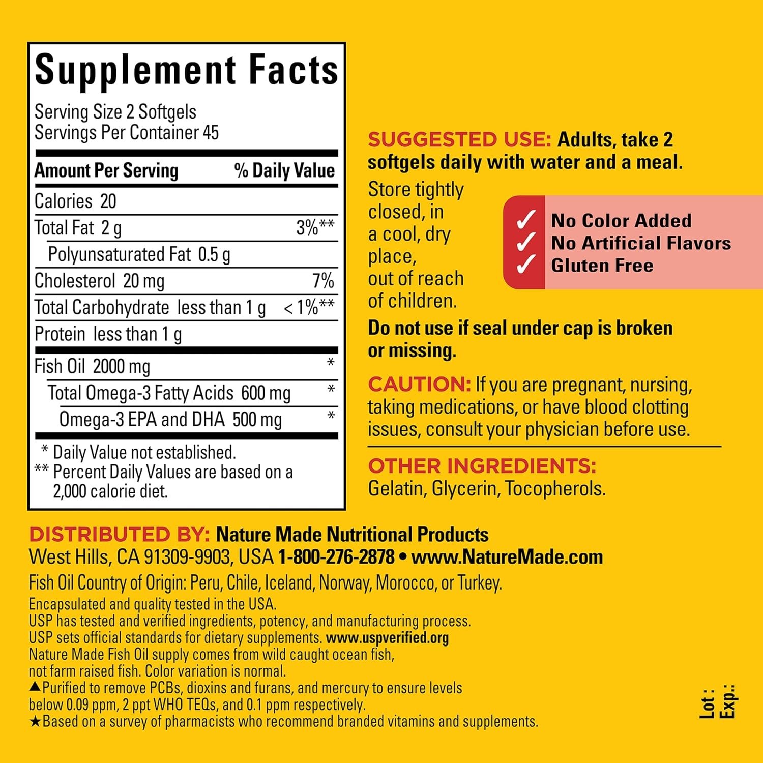 1000 mg Omega-3 Fatty Acids Softgels – Gluten & Dairy Free, 45-Day Heart Support