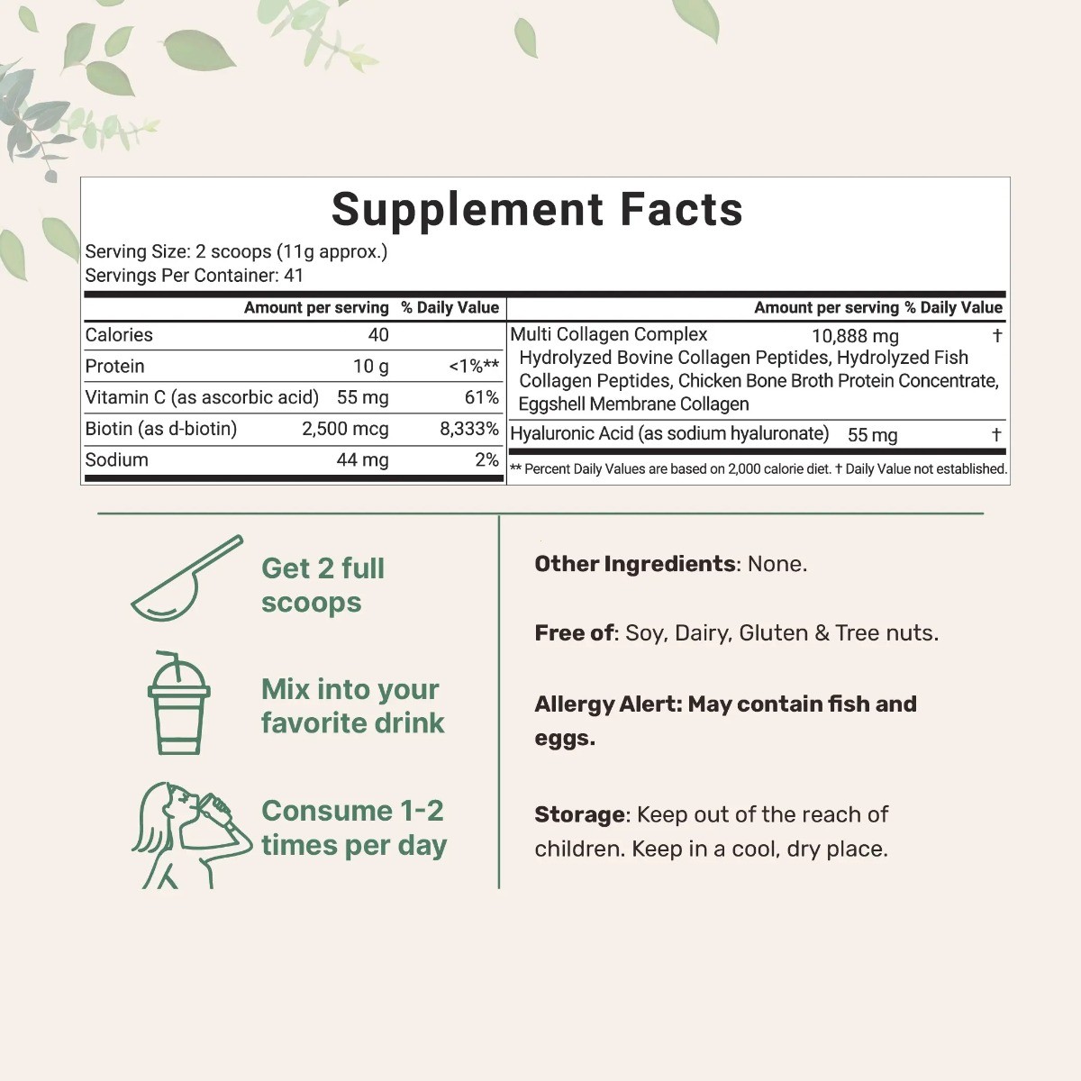 5-Type Collagen Blend Powder Hyaluronic Acid Biotin Anti-Aging Daily Nutrition