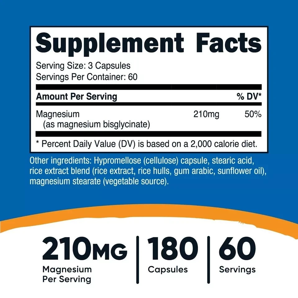 Nutricost Magnesium Glycinate 180 Capsules 210mg Per Serving Supplement