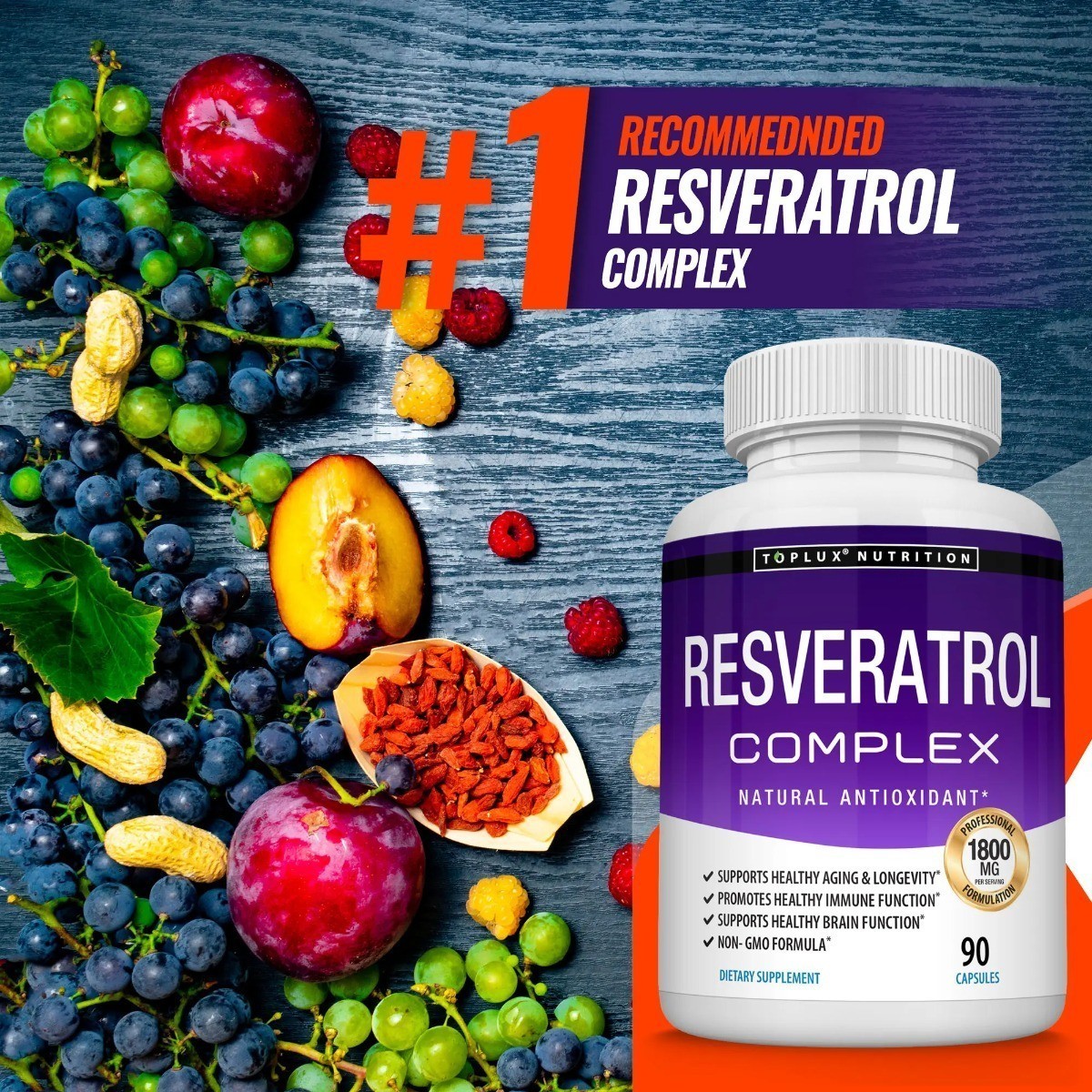 NEW 1800mg Resveratrol Supplement | Natural Antioxidant Support
