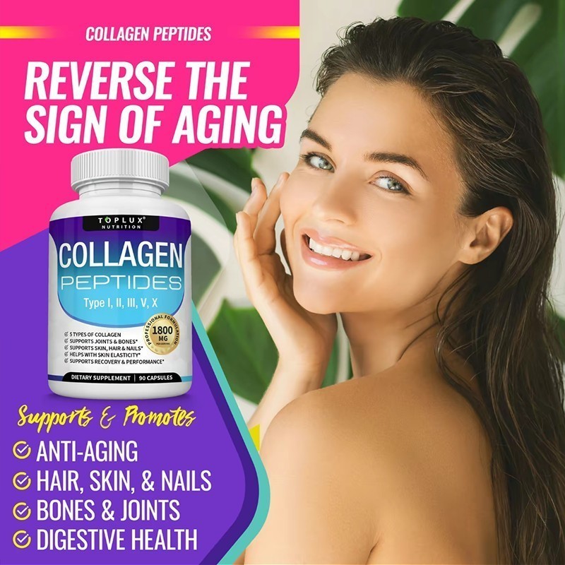 Premium Collagen Peptides 1800 MG Hydrolyzed Anti-Aging – Types I,II,III,V,X