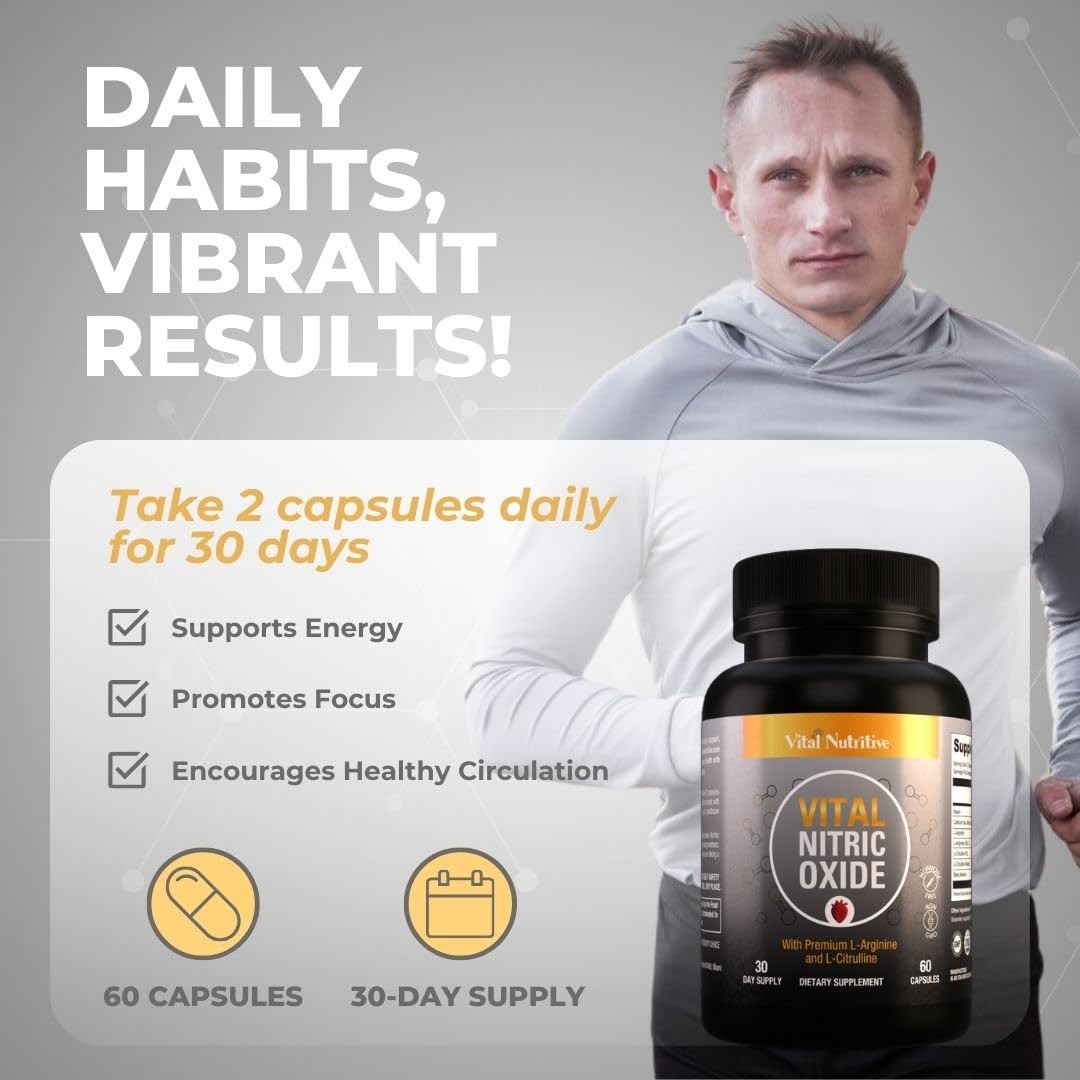 Vital Nutritive Nitric Oxide Supplement Men L-Arginine L-Citrulline 30 Days