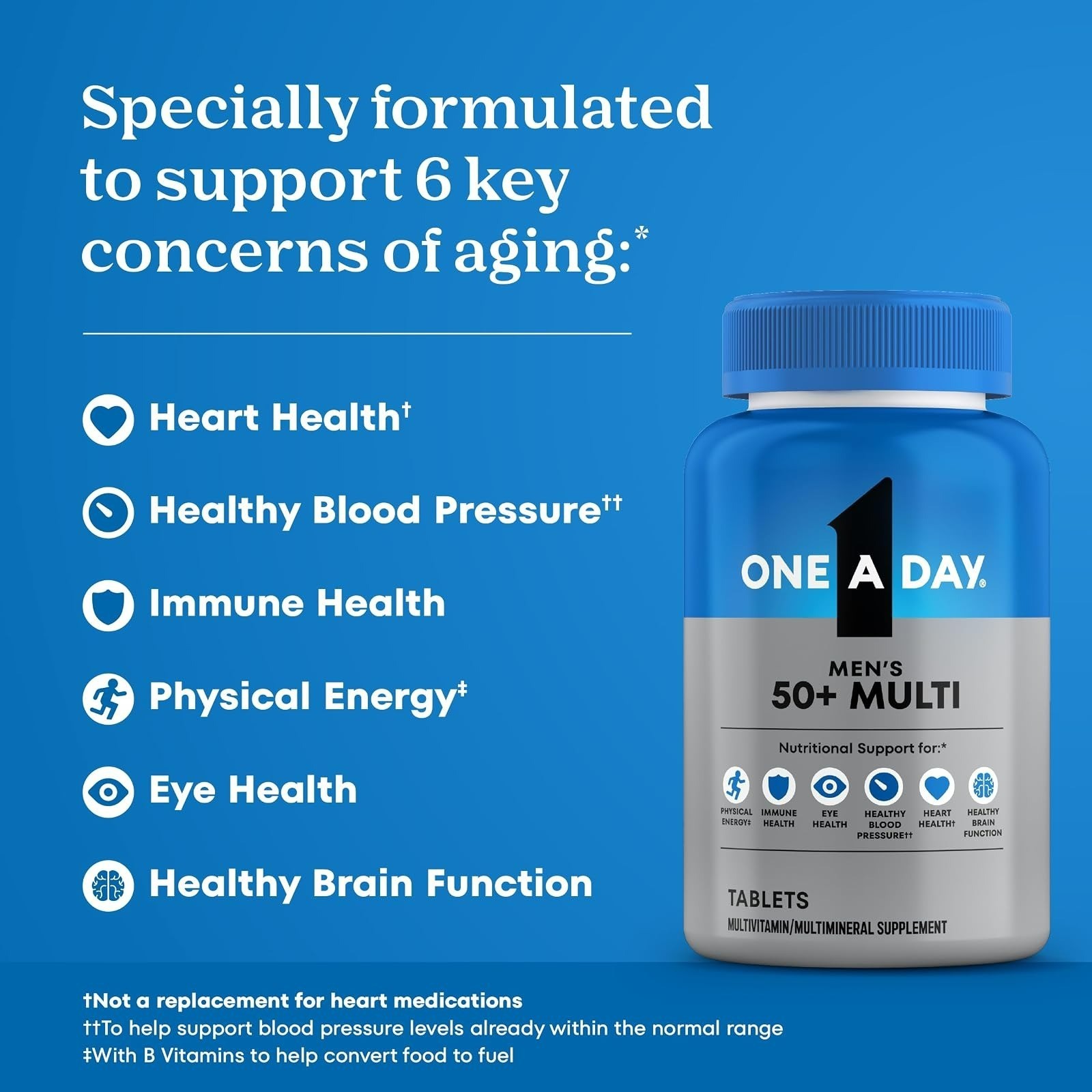 One A Day Men’s 50+ Multivitamin Tablets, 200 Count, Heart Health Support