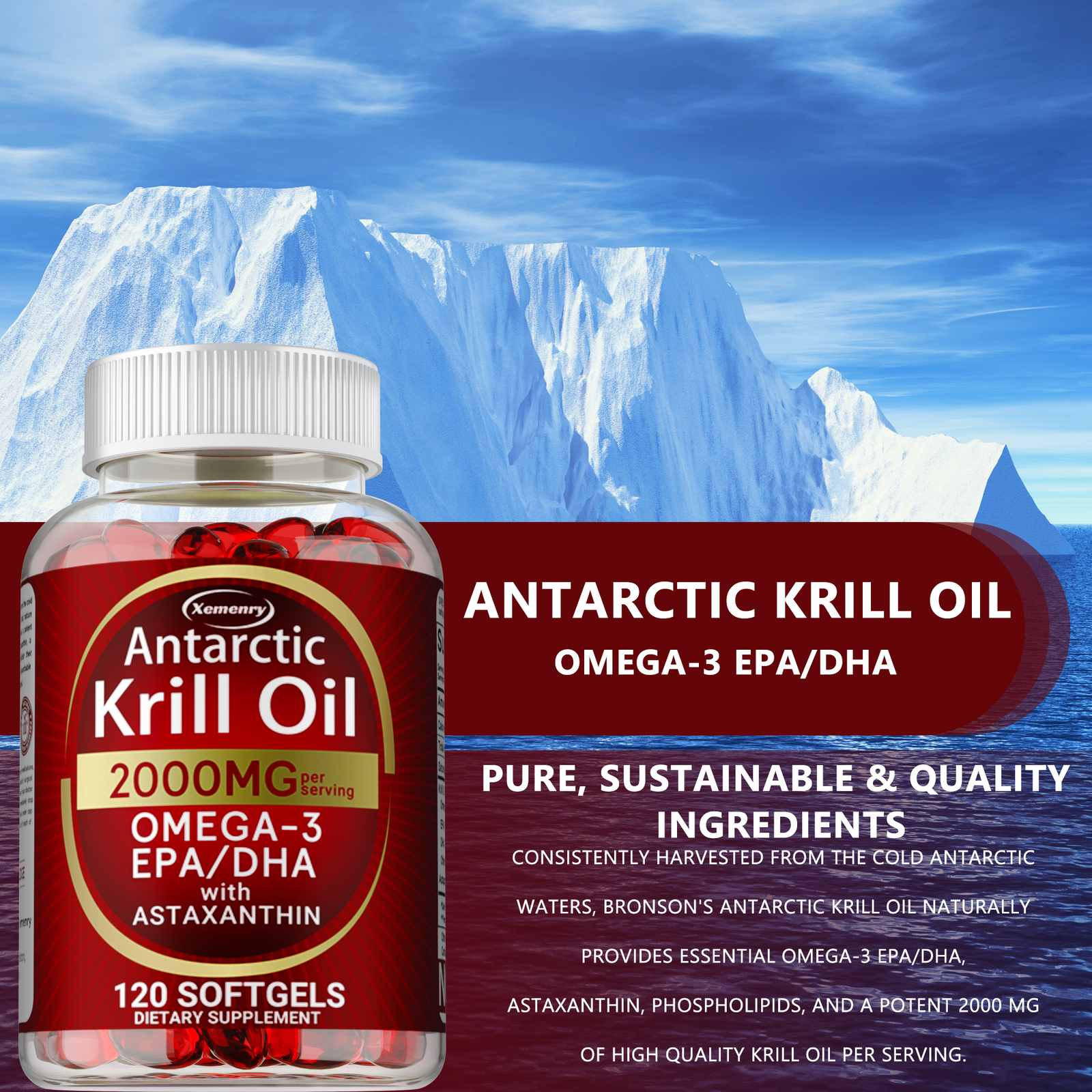 Antarctic Krill Oil – Omega-3 EPA, DHA, Astaxanthin, Anti Aging, Memory Support