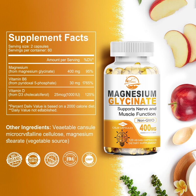 Magnesium 400mg Glycinate – 120 Capsules For Sleep, Stress Relief Support Bone