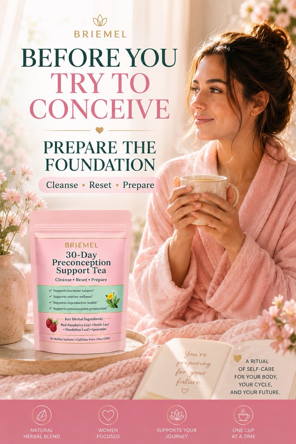 Fertility Support Tea Preconception Herbal Blend Hormone Balance 30 Days Supply