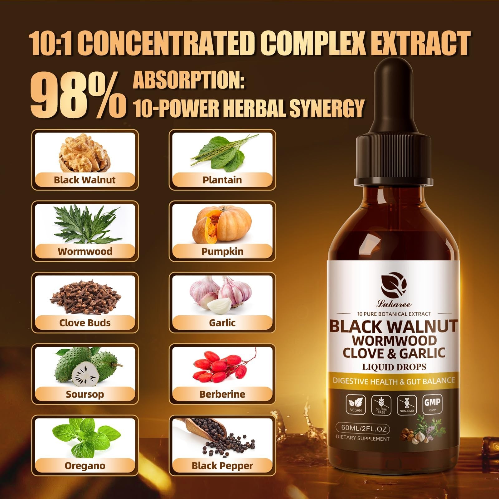 Gut Detox Tincture – Wormwood, Black Walnut, Clove, Garlic & Pumpkin Seeds, 10:1