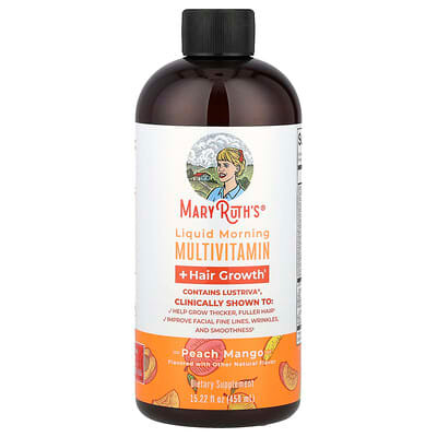 MaryRuth’s, Liquid Morning Multivitamin + Hair Growth, Peach Mango, 15.22 fl oz
