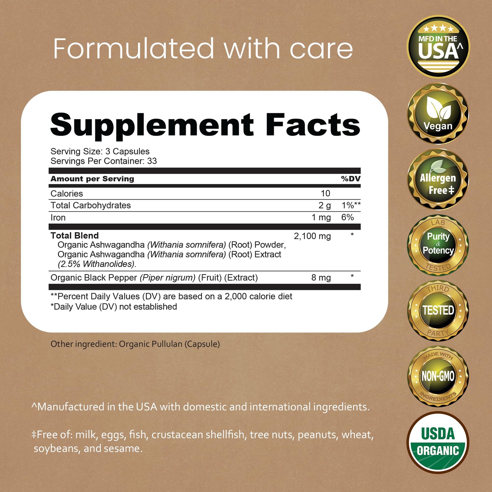 NaturaLife Labs Organic Ashwagandha 2100 mg per Serving 100 Count (Pack of 1)