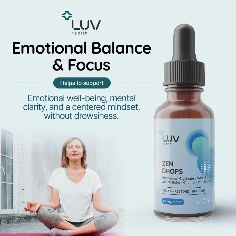 LUV Zen Drops Stress Support with Magnesium Glycinate and Lemon BalM 5 PACK.