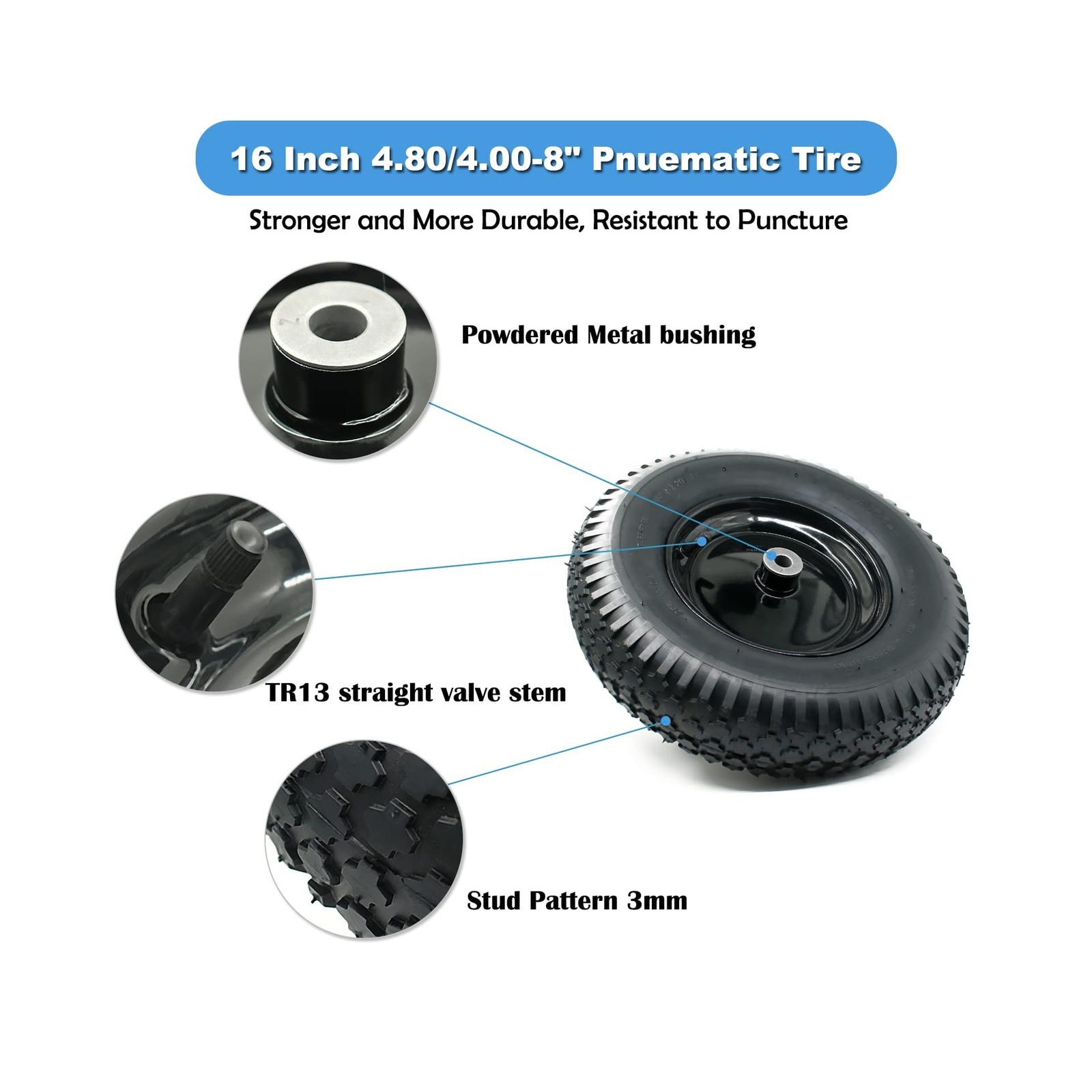 2-Pack of 4.80/4.00-8 Pneumatic Tire and Wheel,2PR (Air Filled)… FAST USA SHIP