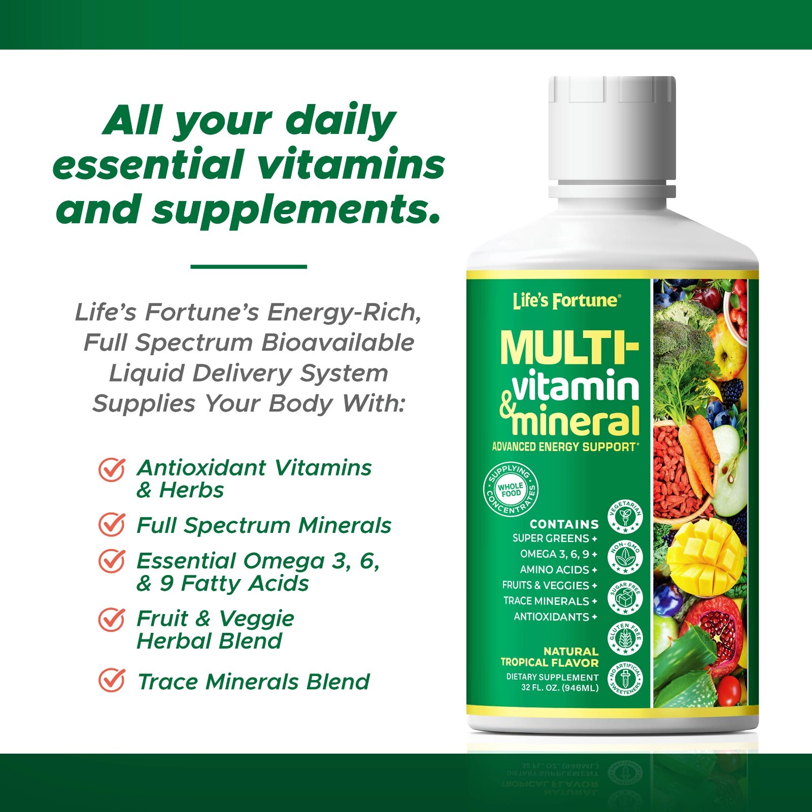 Life’s Fortune Whole Food Liquid Multivitamin, 32 Fl Oz (3 Pack)