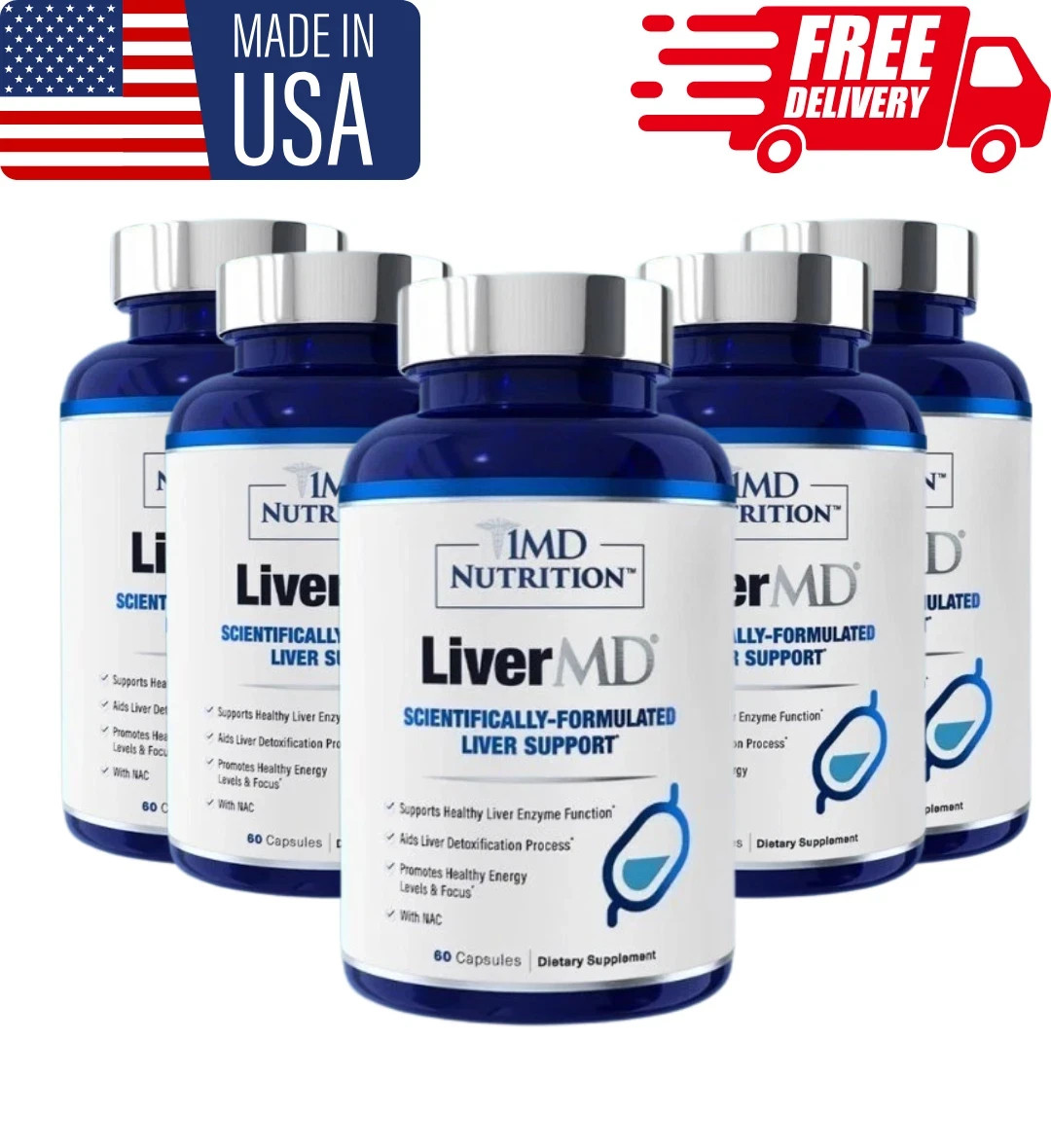 5Packs 1MD Nutrition LiverMD Liver Support Supplement New 180 Count