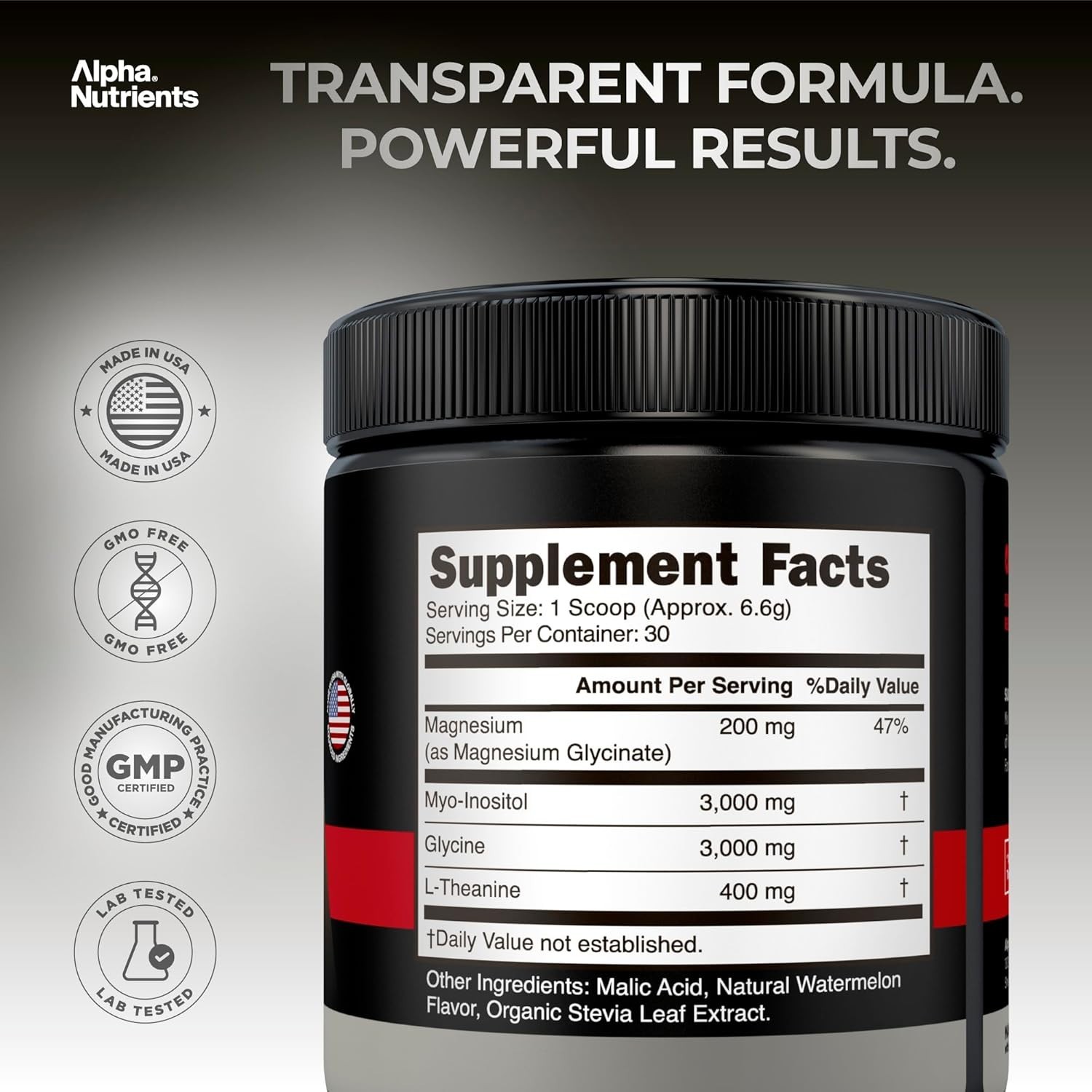 Alpha Nutrients 198g Sleep Powder Watermelon Aid with Magnesium Myo-Inositol