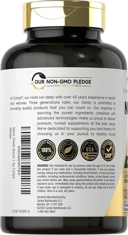 Nitric Oxide Booster L-Arginine, L-Citrulline 3000mg 120 Caps HIGHEST POTENCY