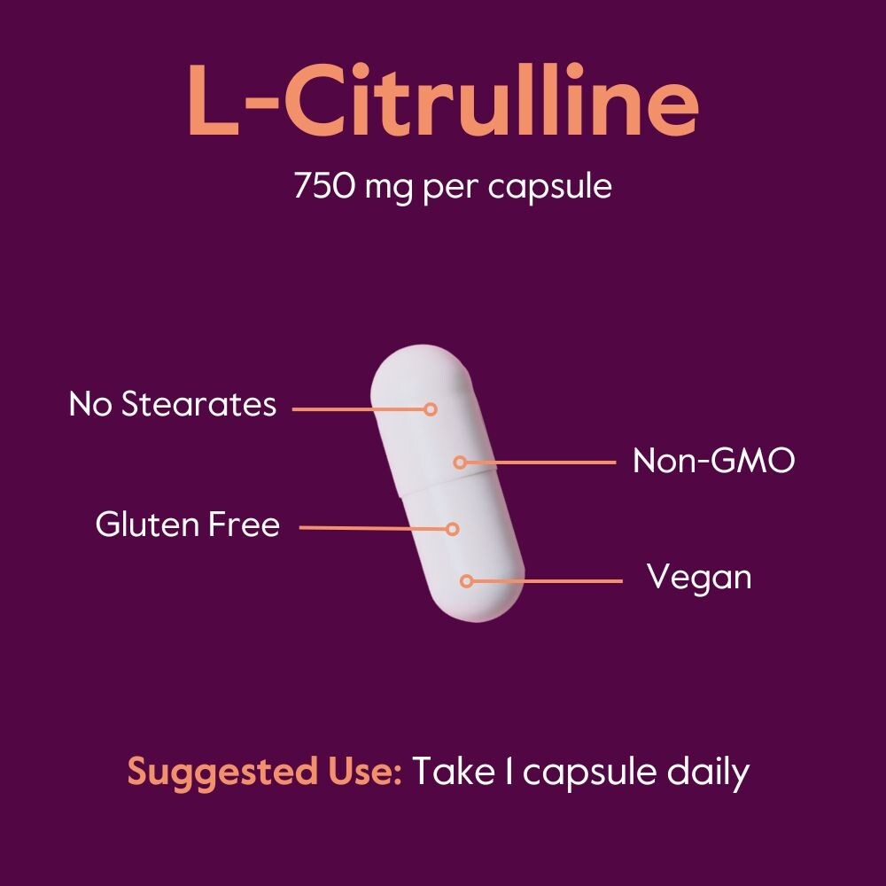 L-Citrulline 750mg per capsule (120 Vegetarian Capsules)-No Stearates-Vegan