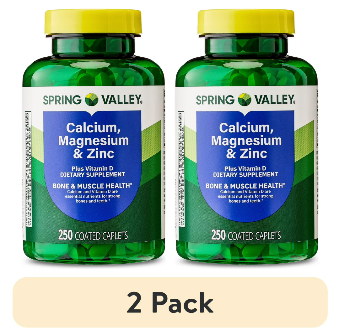 (2 pack) Spring Valley Calcium, Magnesium & Zinc Plus Vitamin D3 Coated 250 Ct