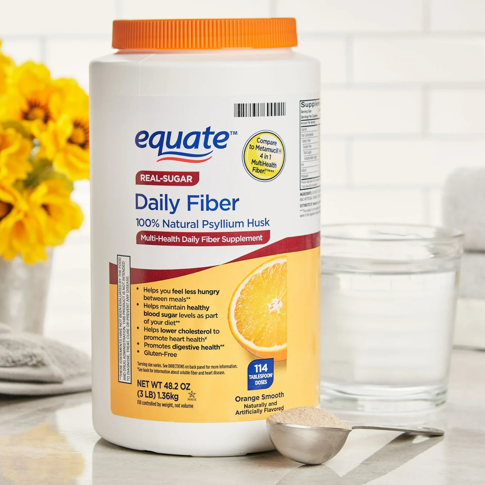 Equate Fiber Supplement Orange Powder 48.2oz, Compare to Metamucil® 4-in-1