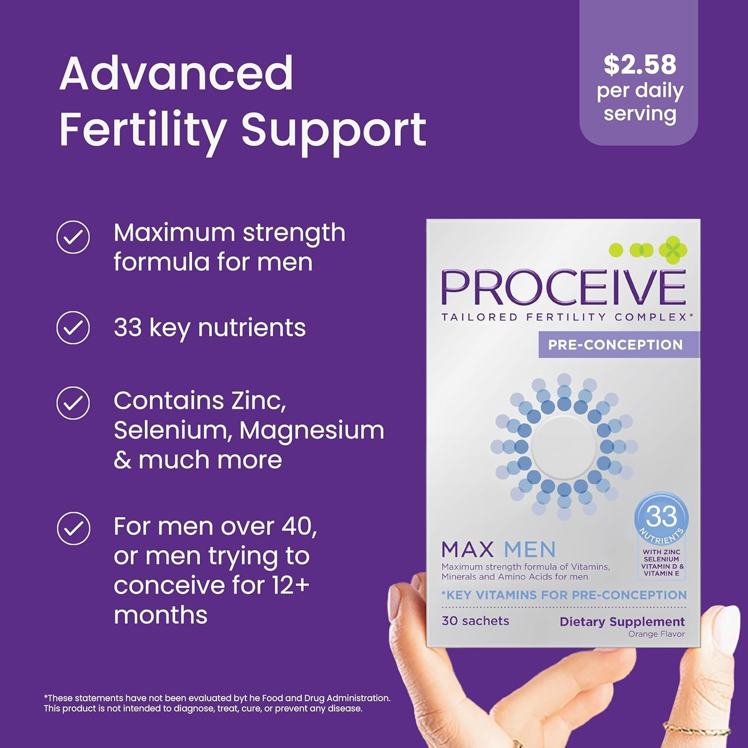 Proceive MAX Men Fertility Supplement 30 Sachets Vitamins & Minerals Vegan