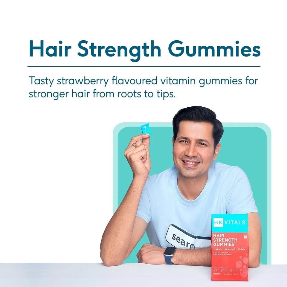 HK Vitals Hair Strength Gummies – Strawberry Flavor, Reduces Hairfall h186