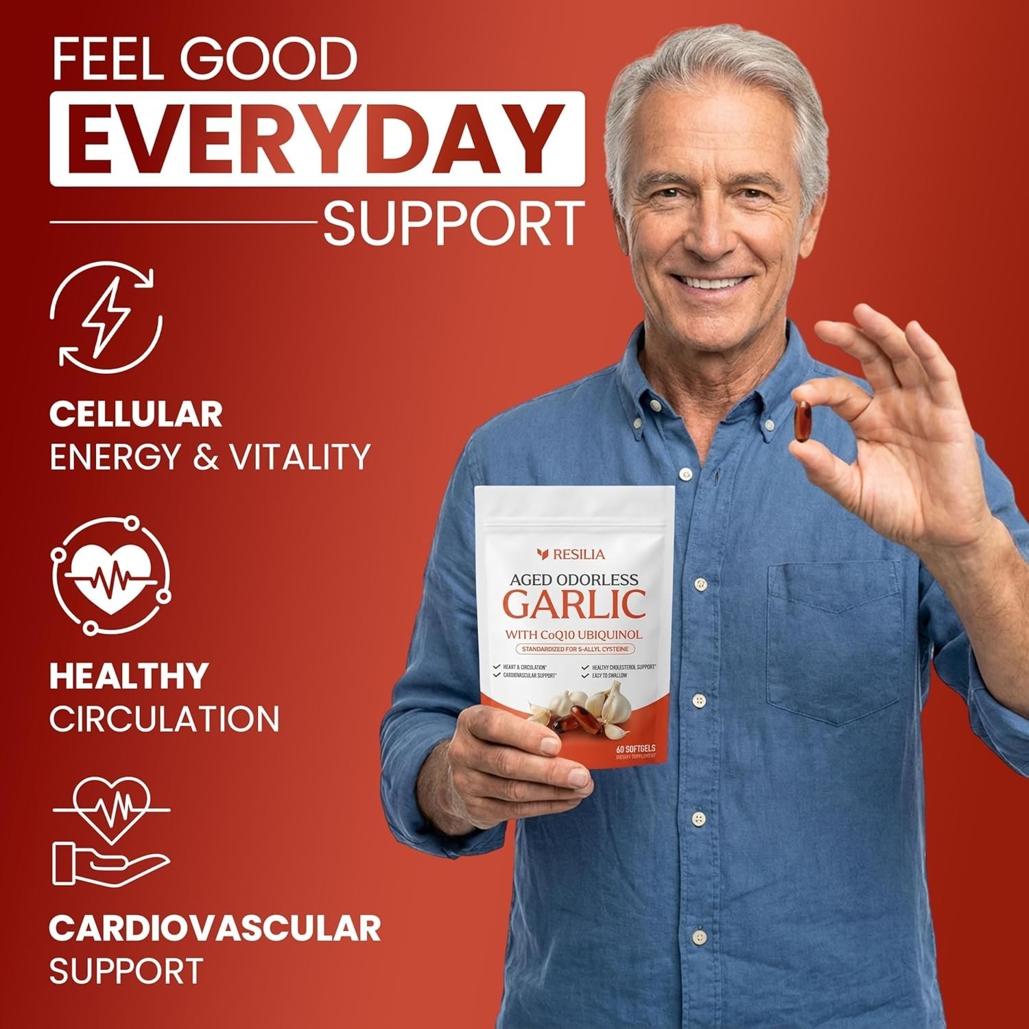 1/2/3 Pack Resilia Garlic Extract 1200mg Softgels – Odorless Aged Garlic Extra