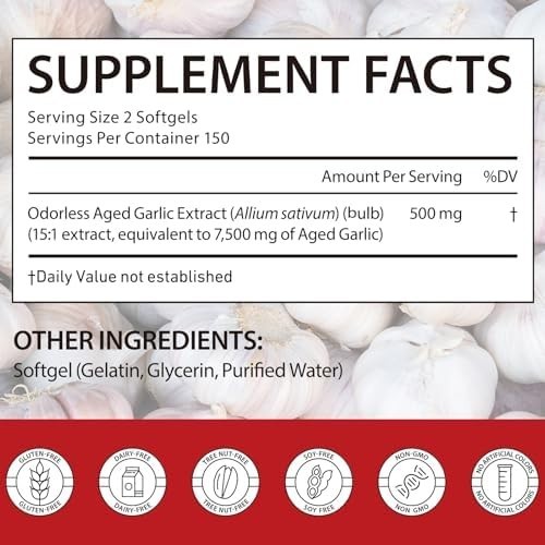 Odorless Garlic 7500Mg per Servings, 300 Softgels | 2 Years Aged Garlic Extra…