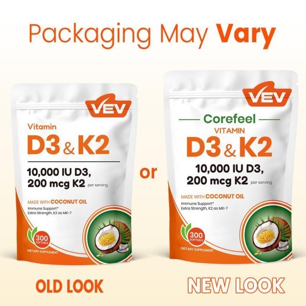 NEW 2-in-1 for Immune, Vitamin D3, 300 VEV Coconut Oil Softgels & Bone Support
