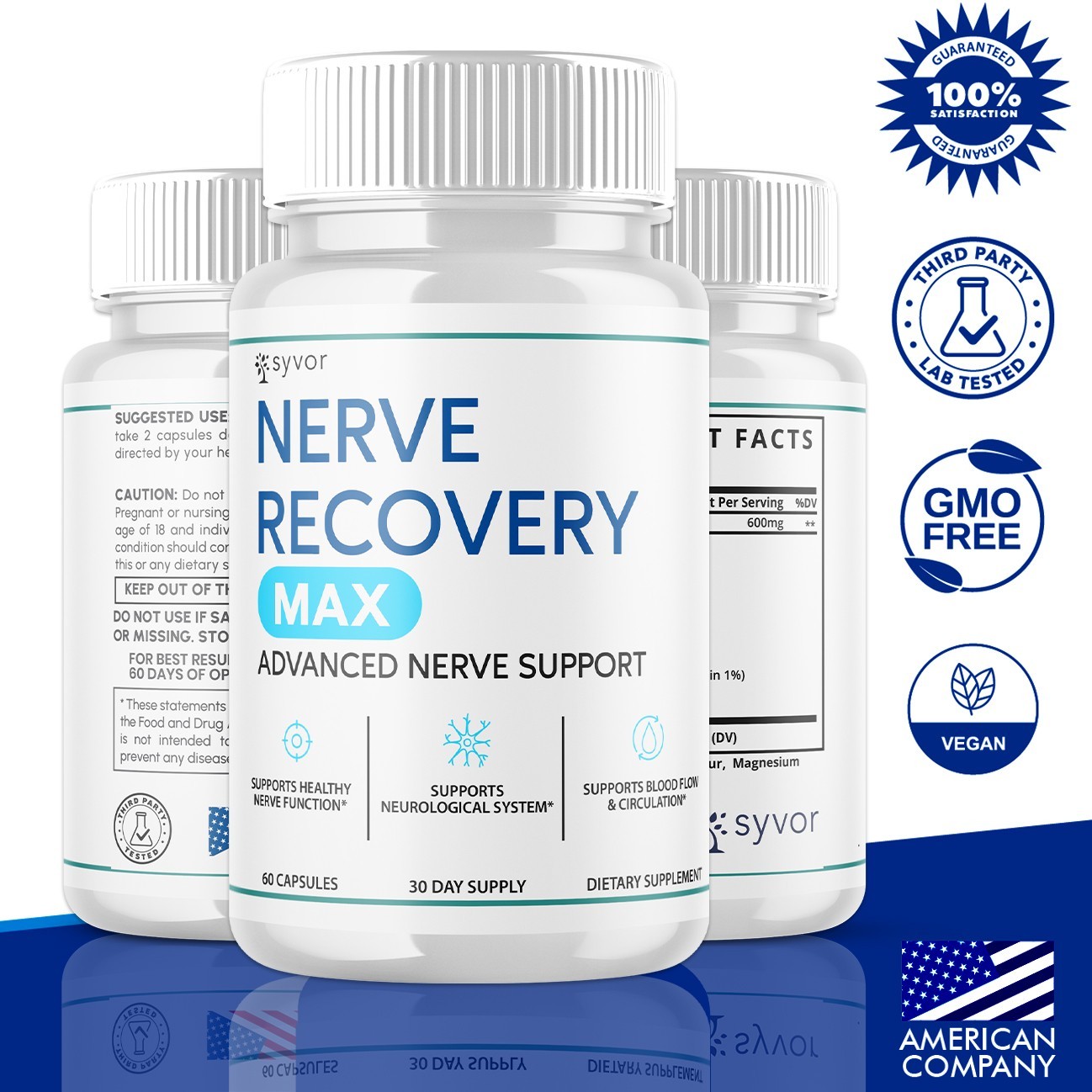 (1 Pack) Nerve Recovery Max Nootropic Formula All Natural Supplement 60 Capsules