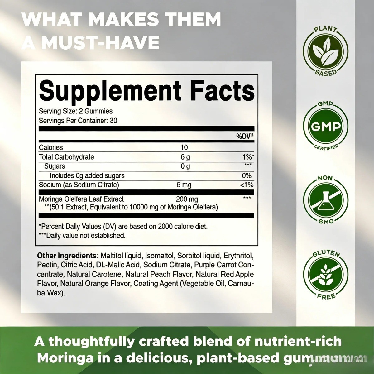 Vitamatic Moringa Gummies 10,000mg – Sugar Free for Natural Energy & Detox