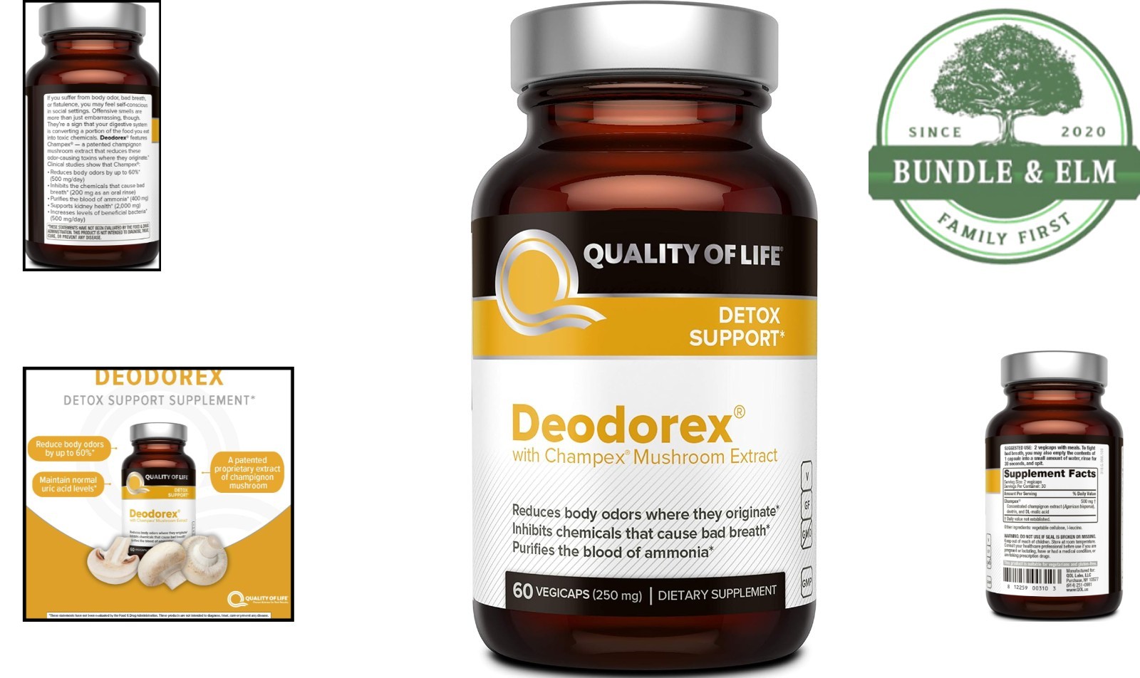Mushroom Extract Detox Support for Odor Elimination, 60 Easy-to-Swallow Capsules