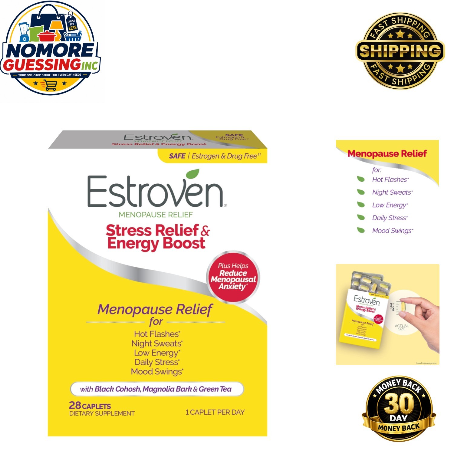 Stress Relief & Energy Boost Capsules for Menopause – 28 Ct, & Gluten-Free