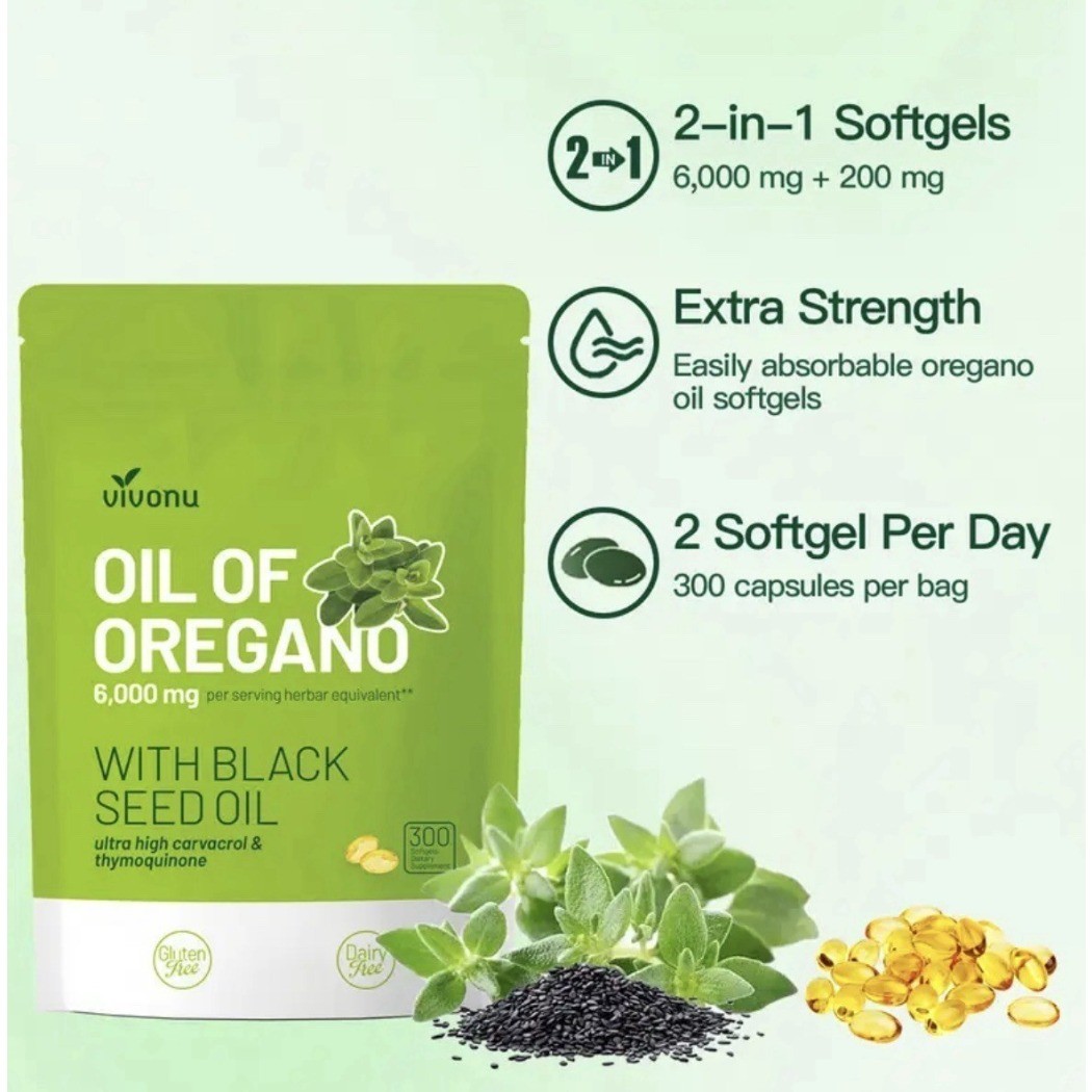 Oil of Oregano Softgels with Black Seed Oil – 6000mg Oregano Oil NEW