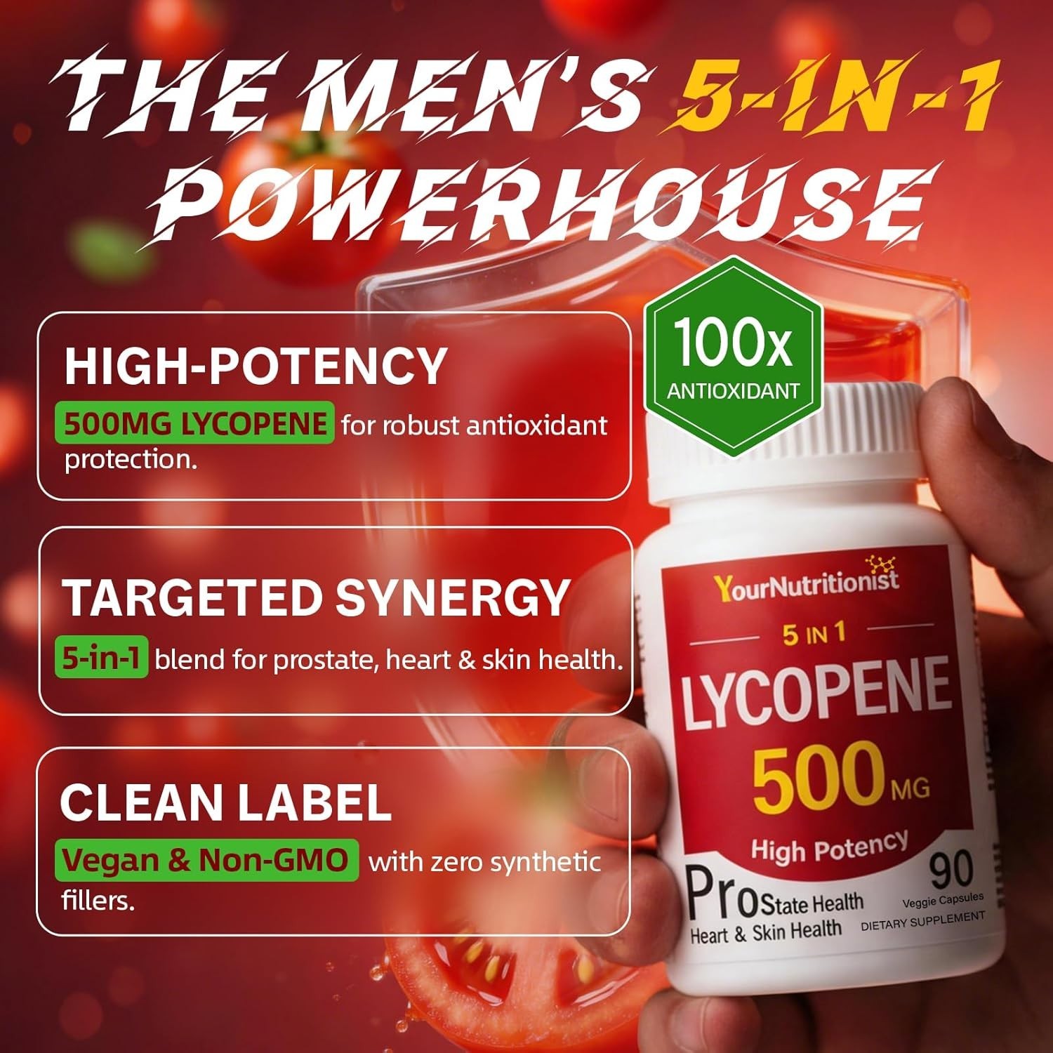500MG & Prostate Supplement for Men 5-in-1 | Supports Heart & Skin Health， with