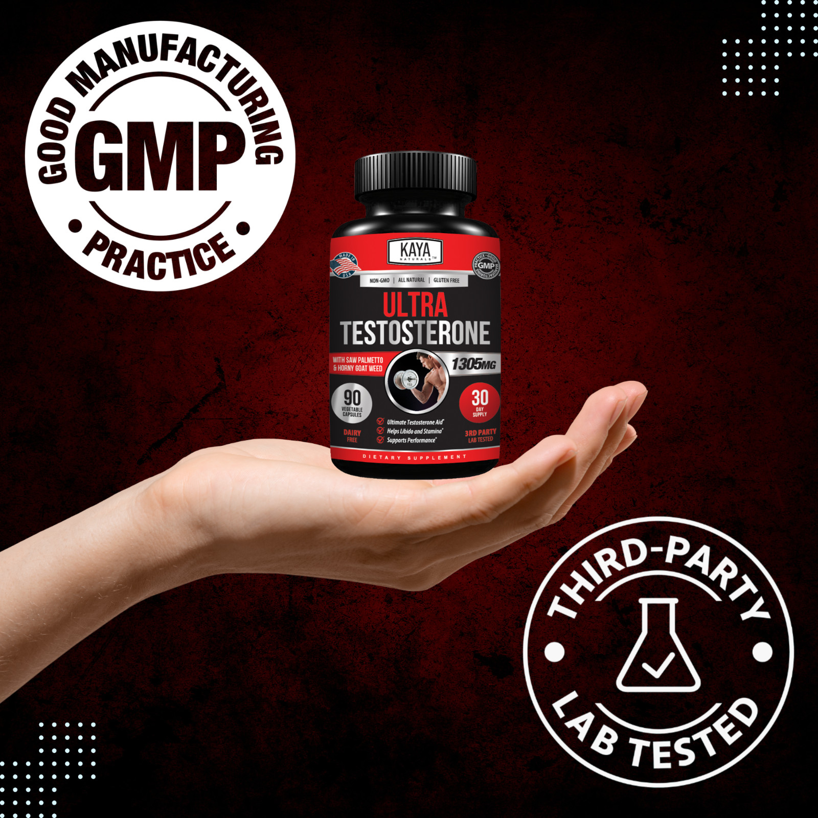 Natural Testosterone Booster 90ct Increase Energy Improve Muscle Strength Growth