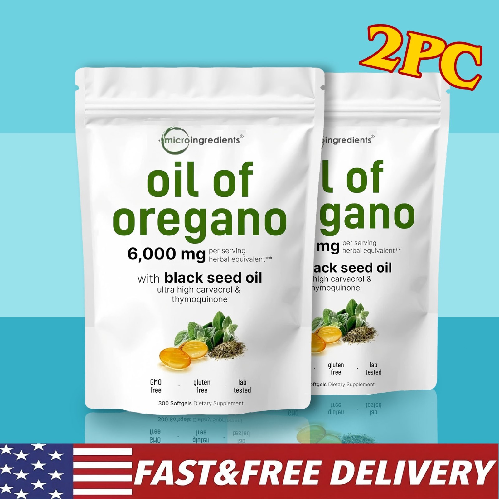 2 in 1 Oil of Oregano & Black Seed Softgels Count with Carvacrol,Immune Supports