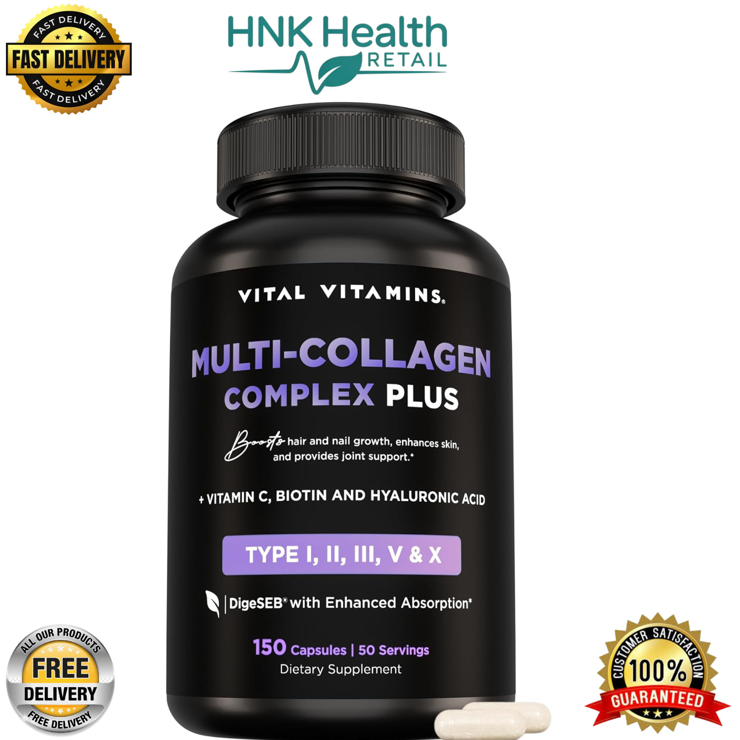 Vital Vitamins Multi Collagen Complex Plus – Advanced Beauty & Wellness – 150 CT