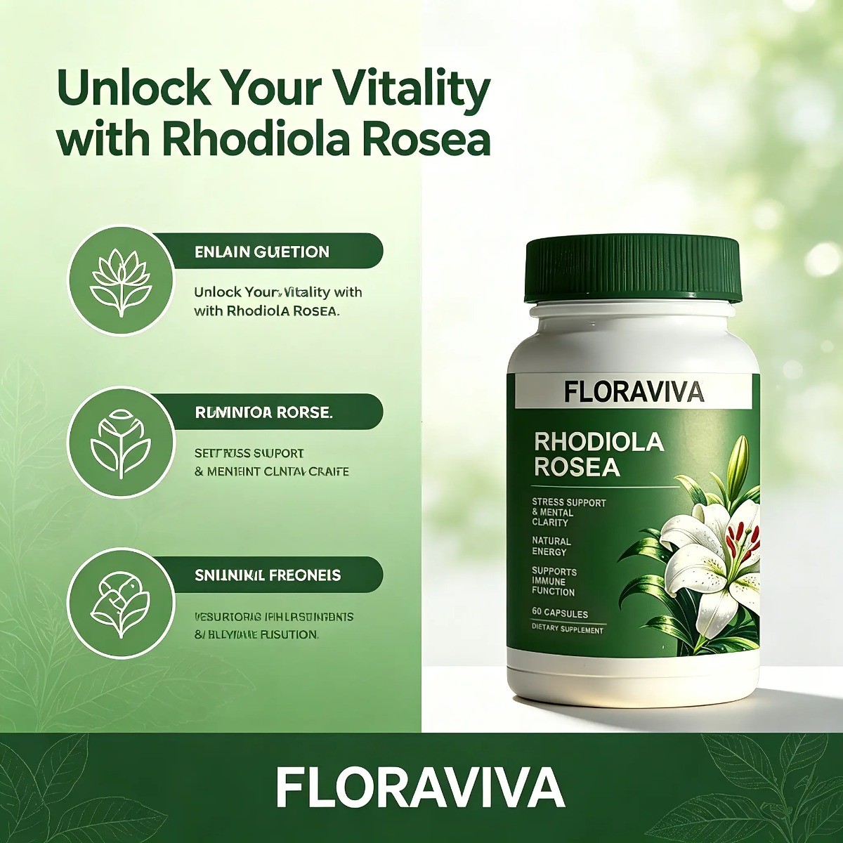 Floraviva Rhodiola Rosea Capsules Stress Relief Focus Energy Mood Immune Support