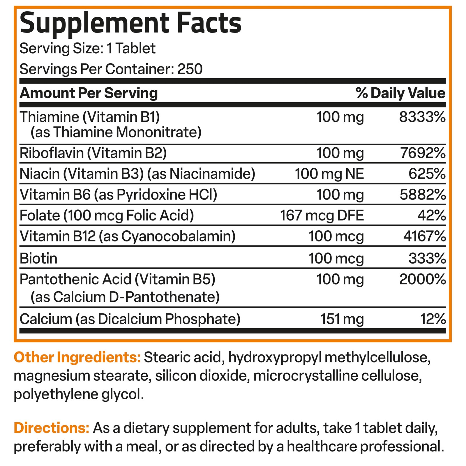 Bronson Super B 100 Vitamin B Complex Sustained Release 250 Count (Pack of 1)