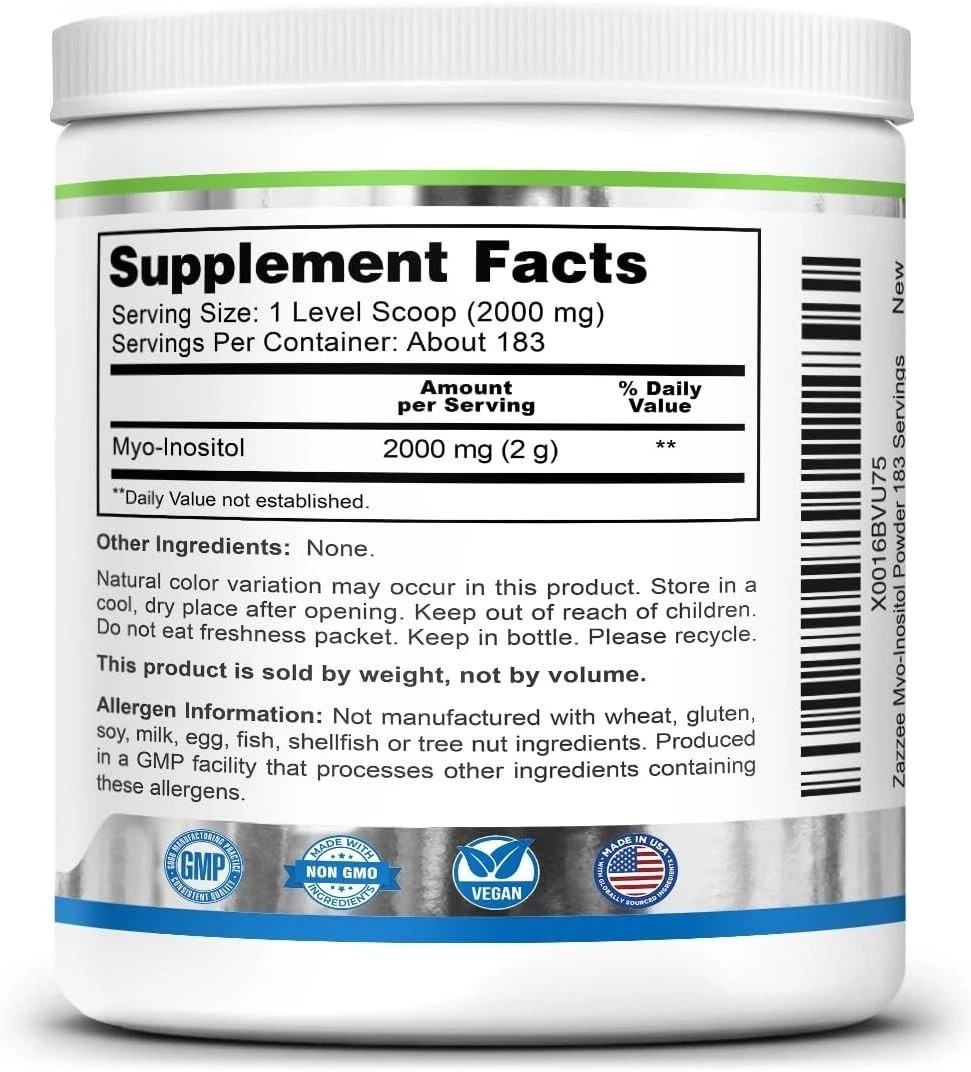 Myo-Inositol Powder, 6 Supply, 183 Servings, 2000 mg per Serving, Free Scoop…