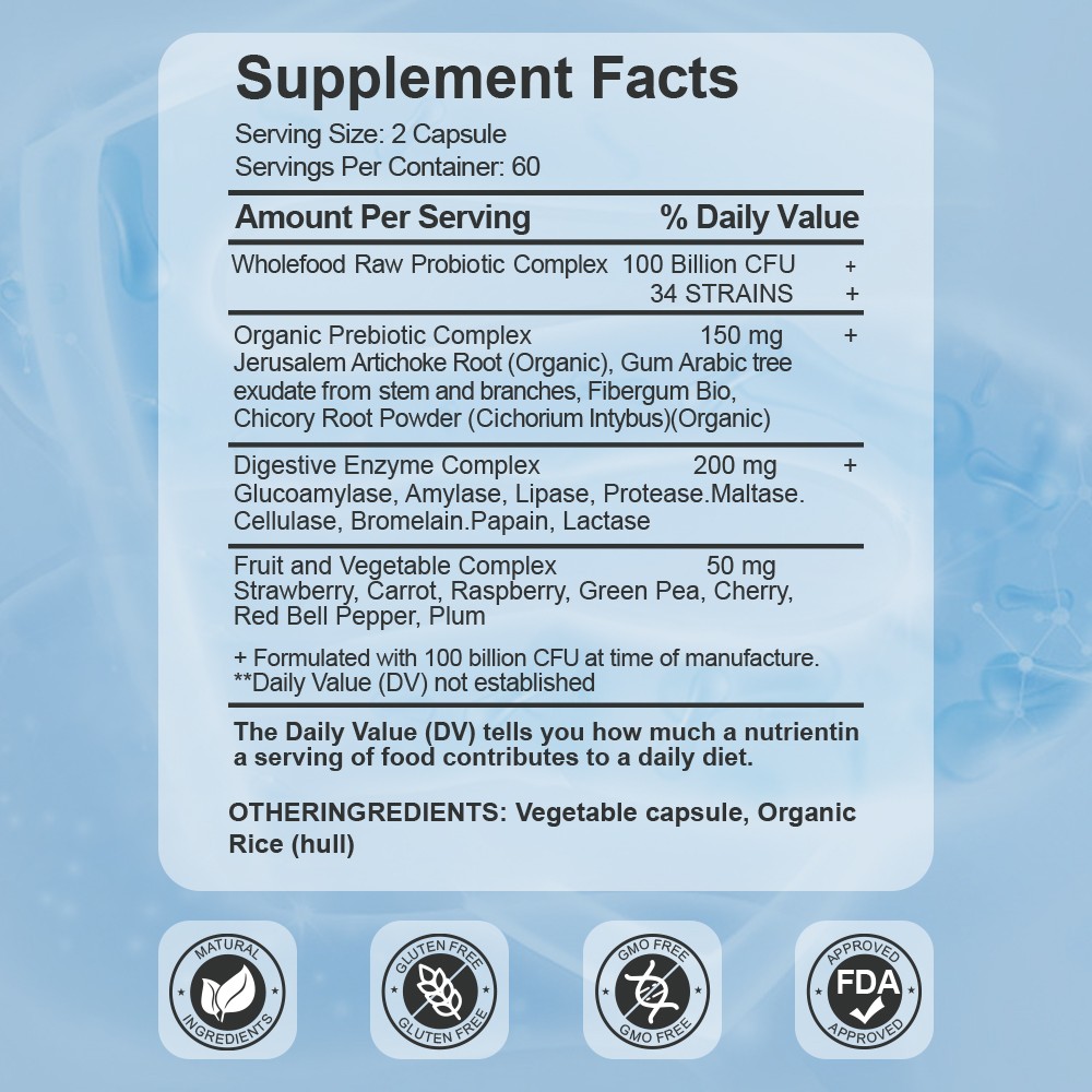Raw Probiotics 100 Billion CFU Gut Health Digestive & Immunity Support