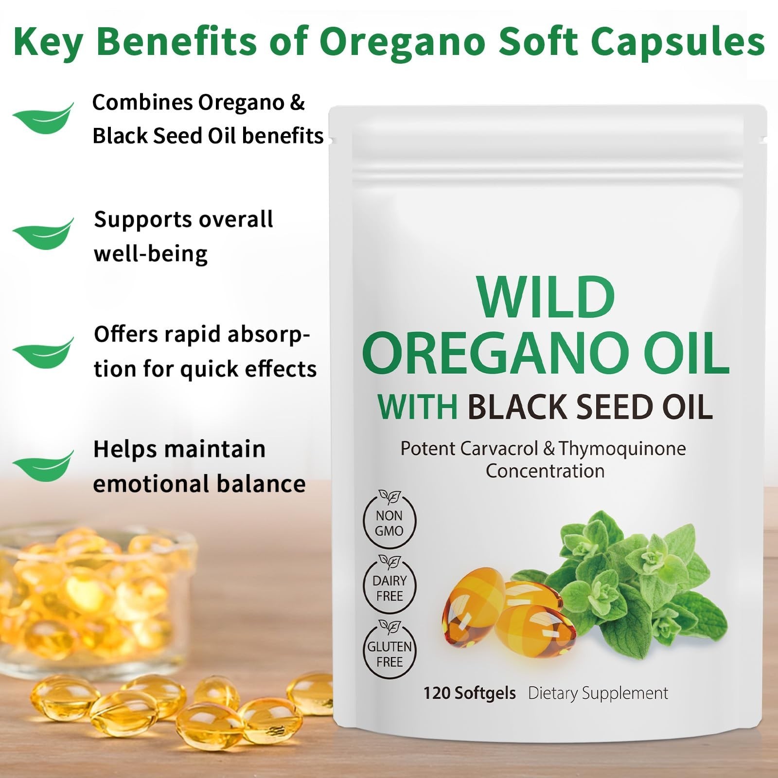 2 Pack Oil of Oregano Softgels 120 Count – 6000mg with Black Seed Oil, Organic,