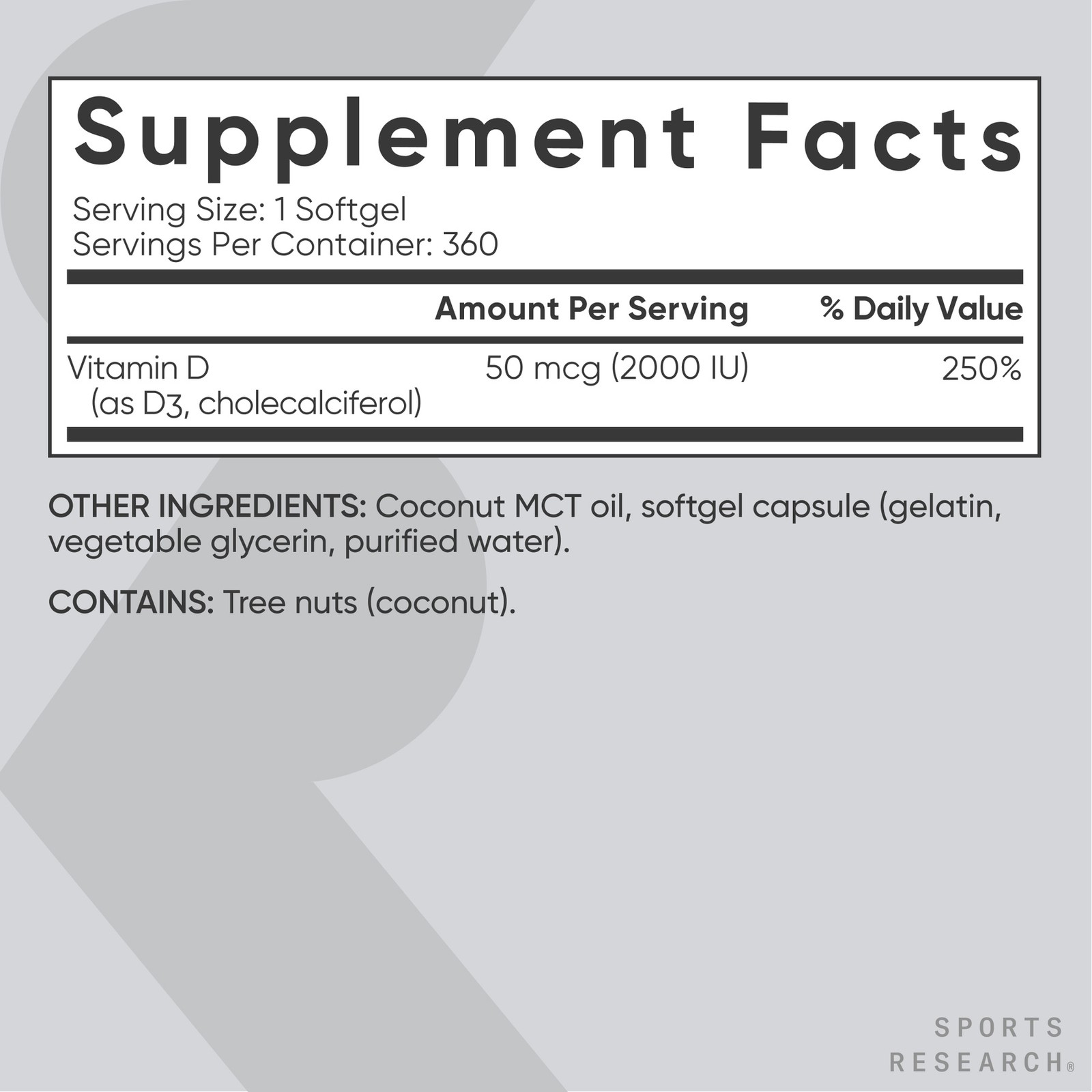 Vitamin D3 2000 IU with Coconut MCT Oil – High Potency Supplement (360 Softgels)