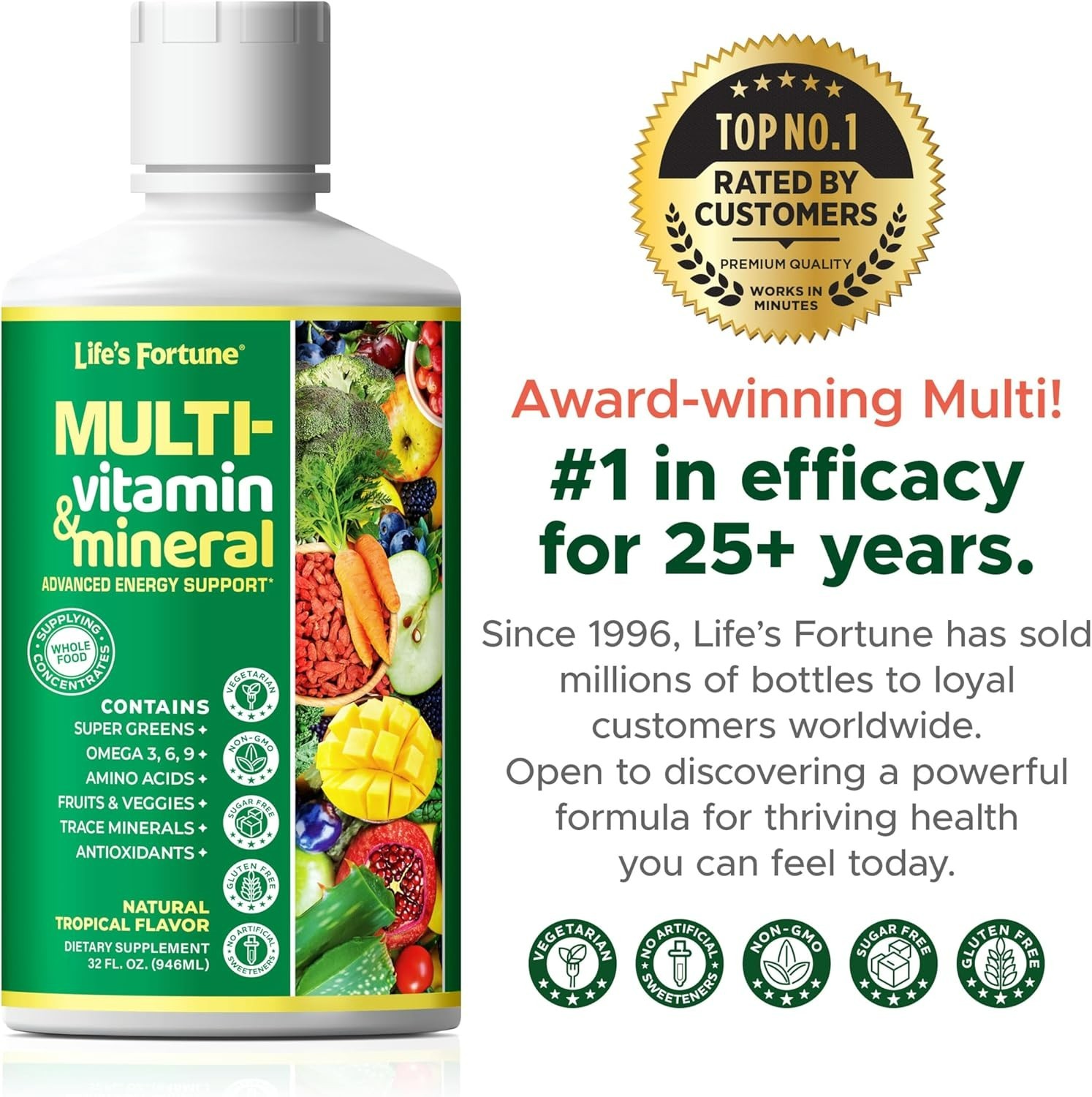 Life’s Fortune Liquid Multivitamin for Adults, Teens (32 oz, Tropical Flavor)
