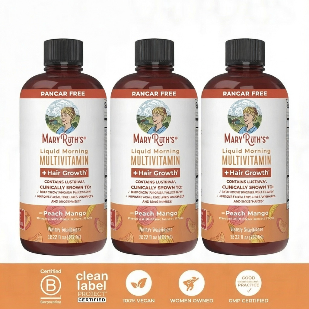 3 Pack Mary Ruth’s Morning Multivitamin Hair Growth Solution Peach Mango 15.22OZ