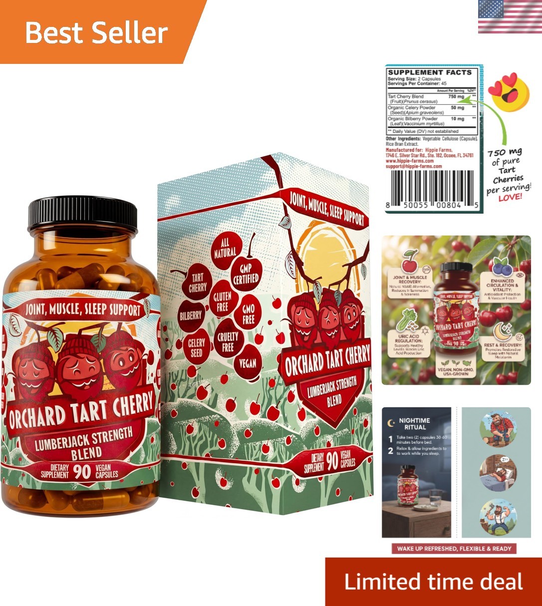 Orchard Tart Cherry Capsules – 90 Count for Joint Health & Recovery